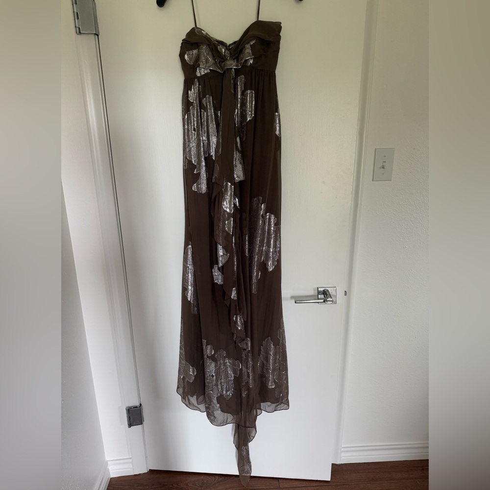 Nicole Miller Collection toffee/silver strapless gown